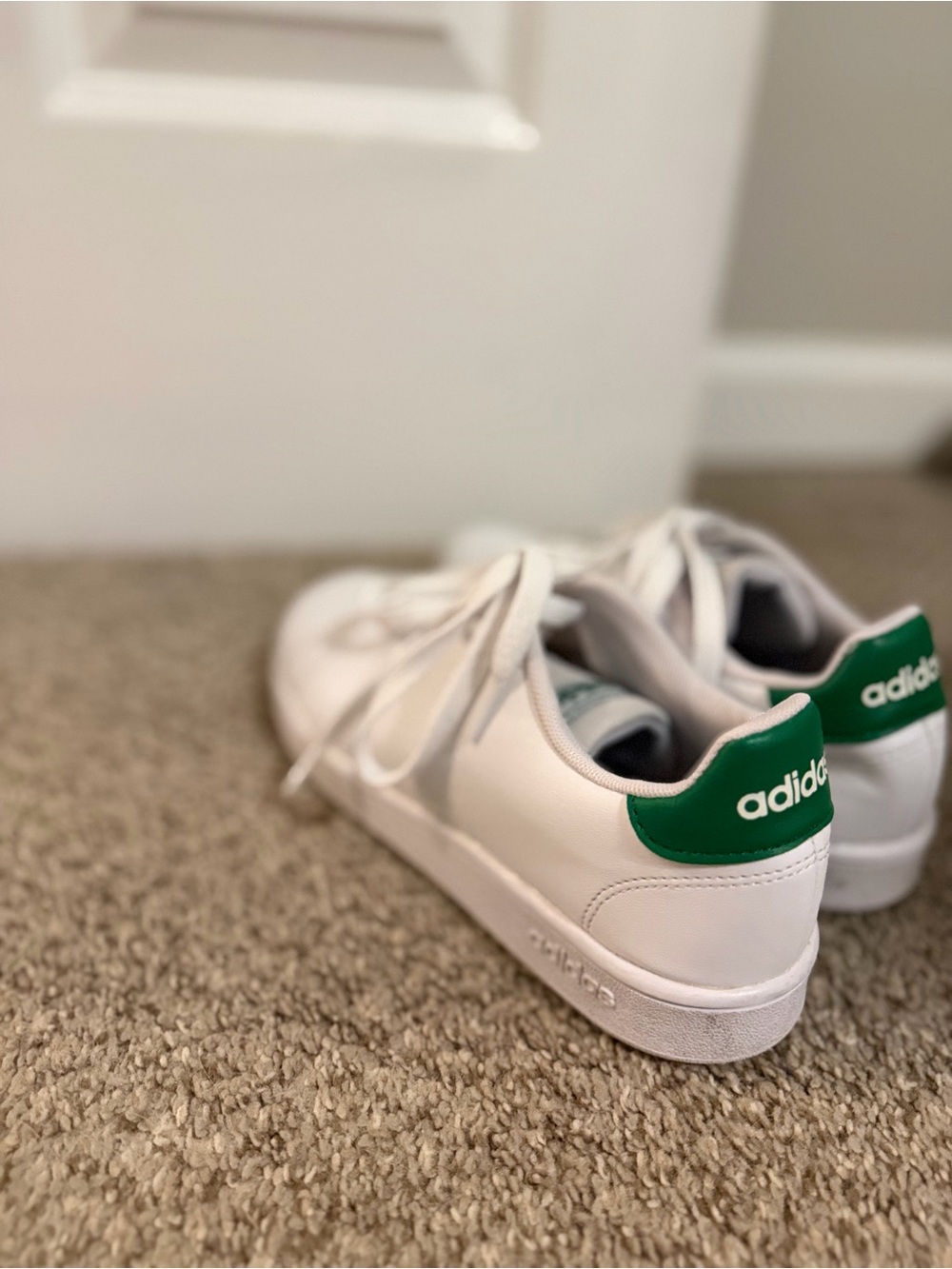 adidas White Sneakers with Green Heel Accent
